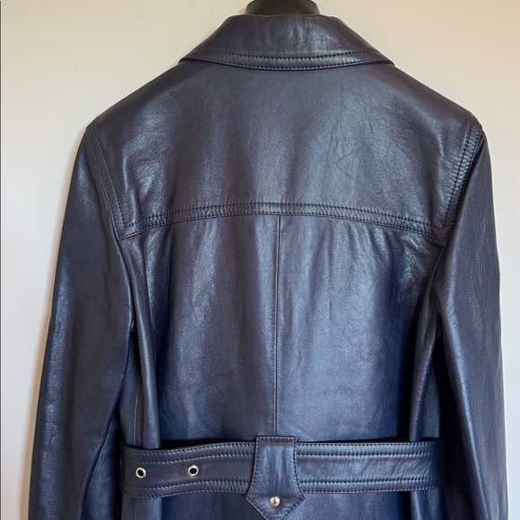 COACH 1941 MADE IN ITALY 🇮🇹 LAMB LEATHER SPORTY TRENCH COAT NAVY BLUE SIZE US 4 - Picture 13 of 16